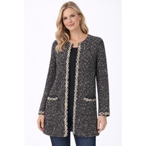 Talbots Cardigan Womens Size Medium Black White Metallic Woven Knit